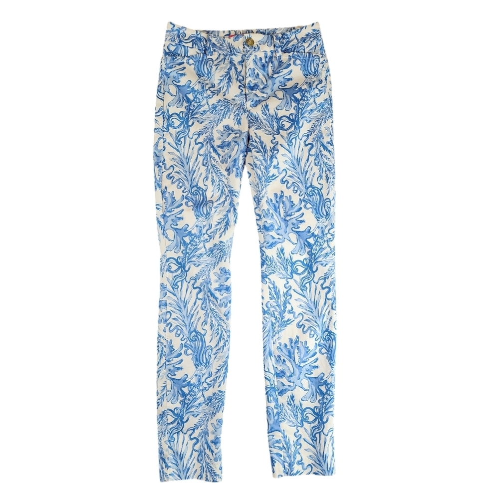 Lilly Pulitzer Kelly High Rise Skinny Ankle Pants Resort White‎ Aqua Coral Reef